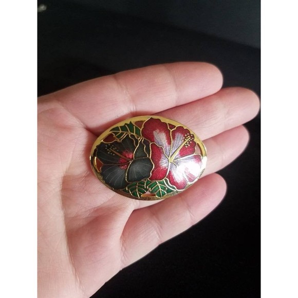 Large Vintage Cloisonne Floral Cutout Brooch - Picture 6 of 10